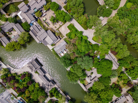 航拍山东济南大明湖公园风景区