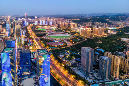 航拍山东济南城市夜景