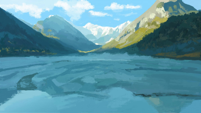 雪山風(fēng)景油畫