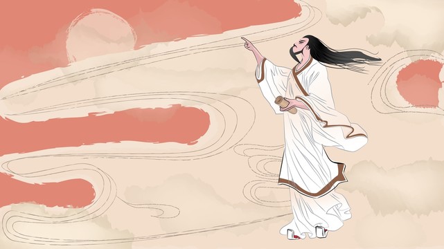 愛(ài)國(guó)詩(shī)人屈原描線像端午節(jié)紀(jì)念插