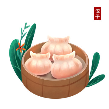 原創(chuàng)美食手繪蒸籠餃子