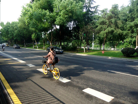 在公路上骑自行车