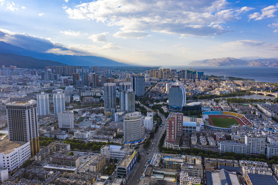 航拍云南大理市区景观