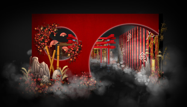 紅金中式廳外格局婚禮效果圖