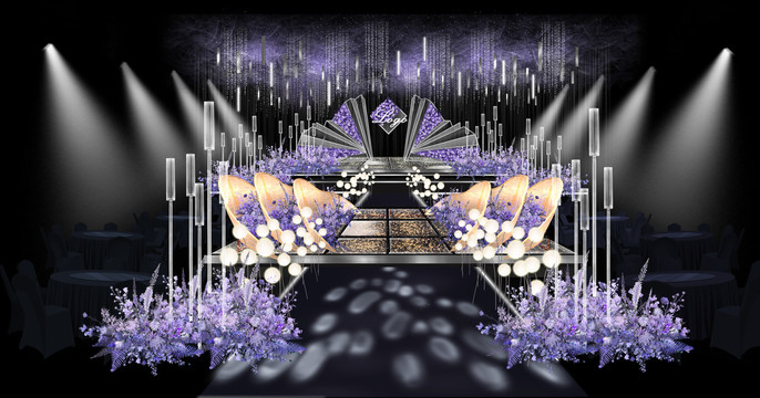 紫色仪式区婚礼手绘效果图