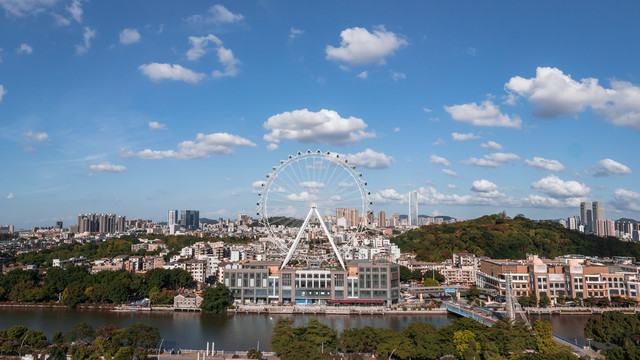 中山市岐江摩天轮城市建筑风光