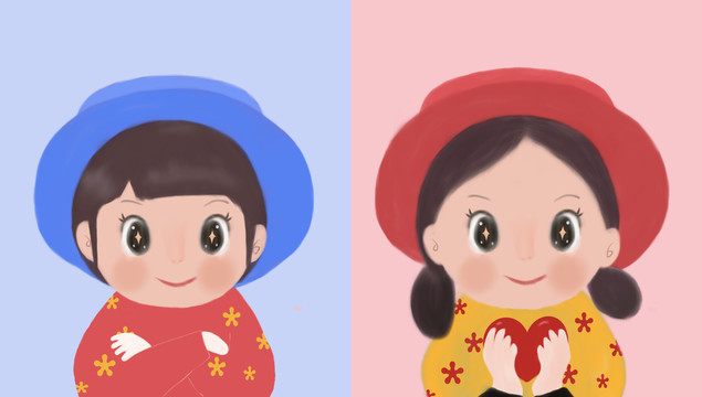 卡通可愛男孩女孩
