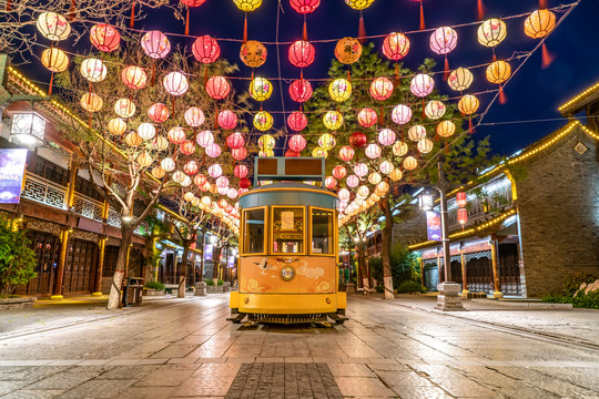 山东聊城古城区夜景