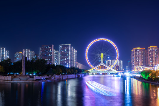 天津眼摩天轮特写夜景