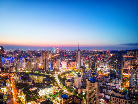 航拍青岛城市建筑景观天际线全景