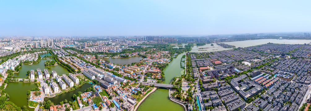 航拍山东聊城建筑景观天际线全景