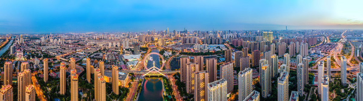 航拍天津城市夜景全景大畫幅
