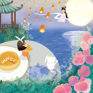 月餅禮盒包裝插畫