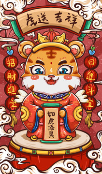 手繪國潮虎年財神