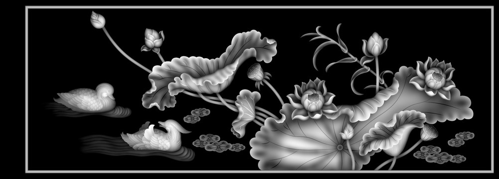 荷花精雕圖