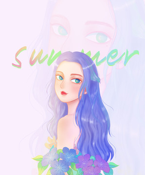 夏天系列小清新少女插畫