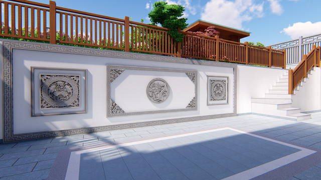 花園墻壁園林景觀圖