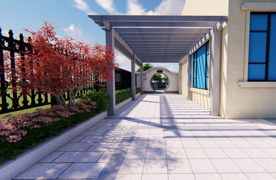現代園林建筑走廊