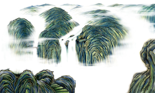 手繪國(guó)潮青山綠水