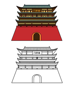 迎泽门建筑插画太原特色