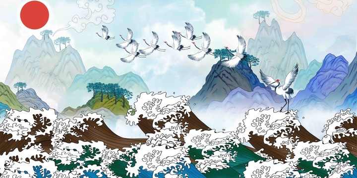 仙鶴國(guó)潮插畫