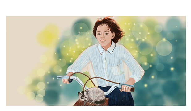 夏天的風(fēng)女孩和貓