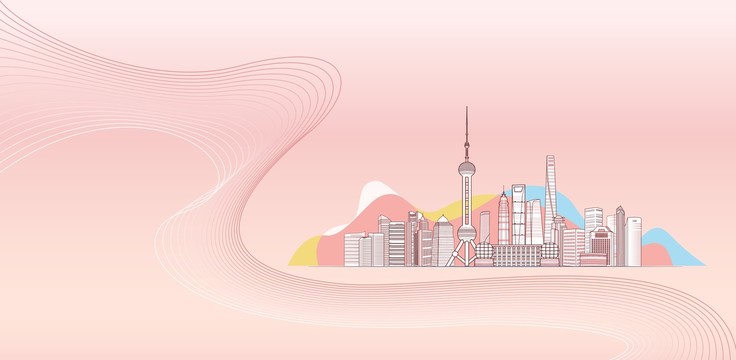 上海城市地標(biāo)商務(wù)建筑矢量背景