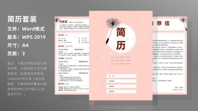 粉色小清新市場(chǎng)銷售求職簡(jiǎn)歷套裝
