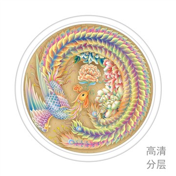 鳳凰牡丹分層設(shè)計插畫圖案