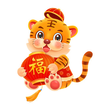2022年新年虎年卡通老虎抱燈