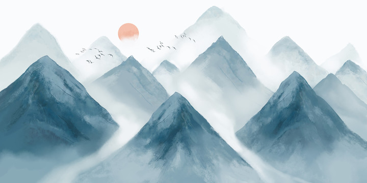 日出東方古典手繪山水裝飾畫