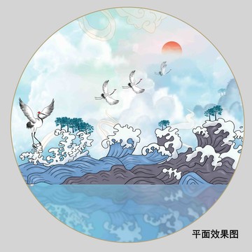 國潮海浪仙鶴