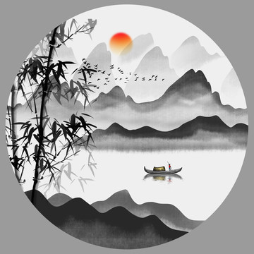 中式水墨山水畫