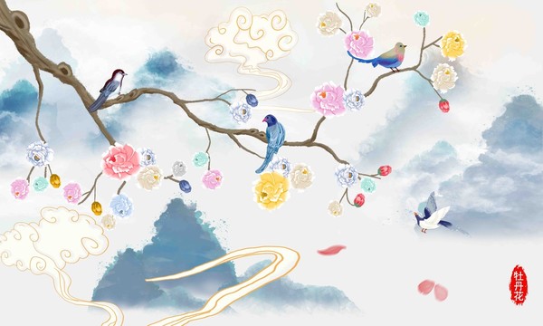 牡丹花古風(fēng)插畫(huà)