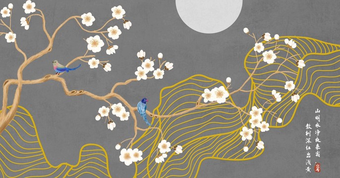 梅花花鳥背景墻