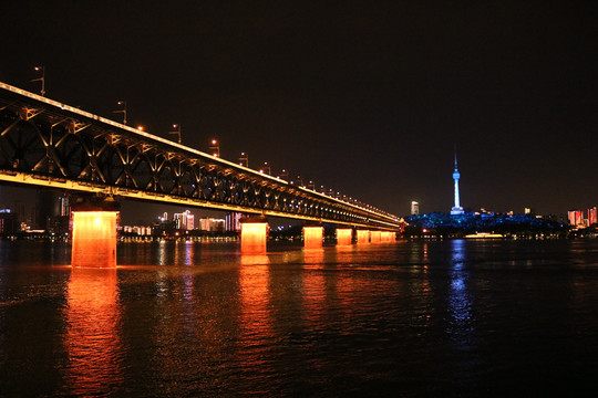 武汉长江大桥电视塔夜景