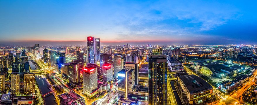 航拍宁波城市建筑天际线夜景全景