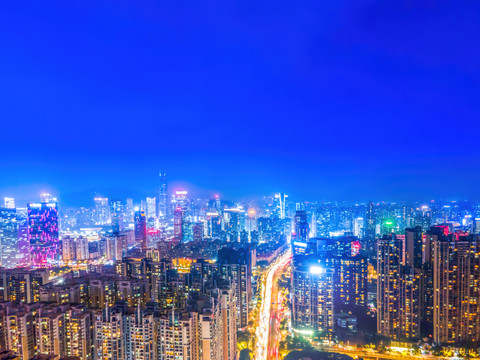 航拍广州城市建筑景观天际线夜景