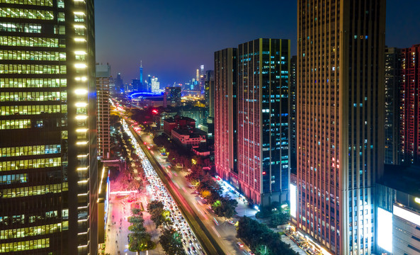 航拍广州建筑景观天际线夜景