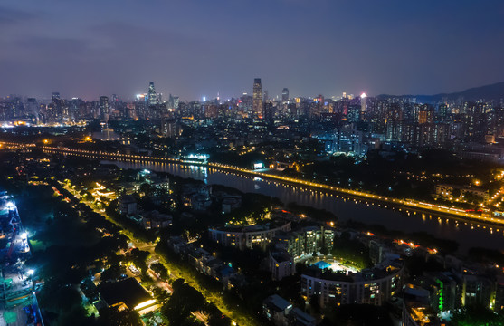 航拍广州城市景观夜景