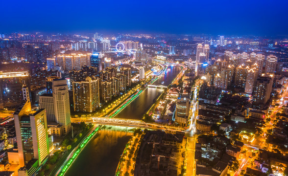 航拍天津城市景觀夜景