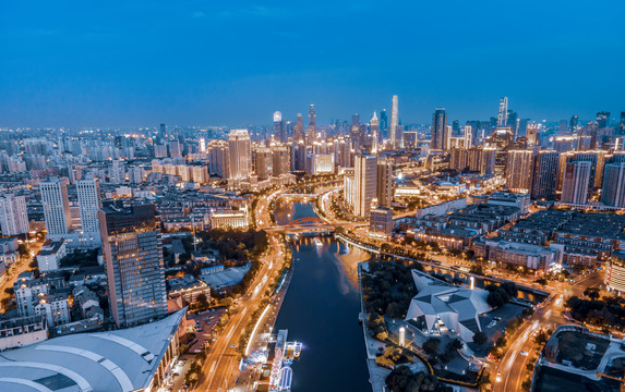 航拍天津夜景