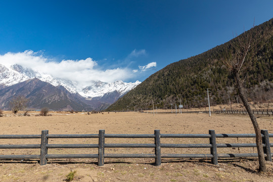 林芝地区南迦巴瓦雪山下的农场