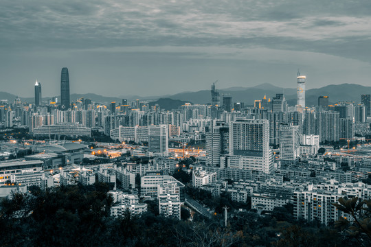 深圳福田市区天际线夜景