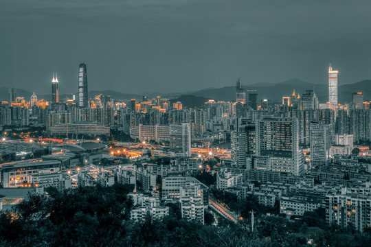 深圳福田市区天际线夜景