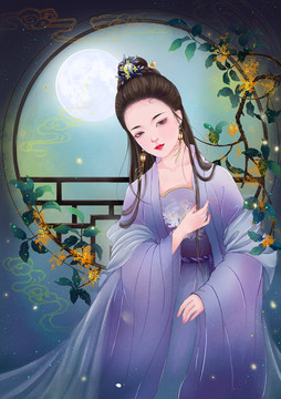 古風(fēng)插畫月下美人
