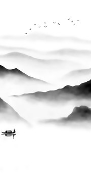 水墨黑白山水風景