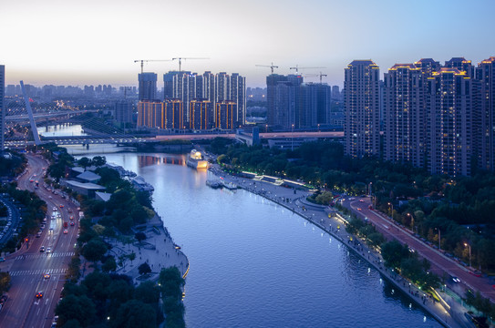 天津海河城市夜景风光