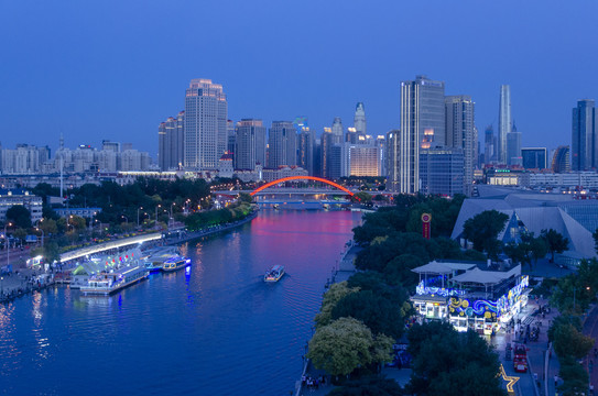 天津海河城市夜景风光