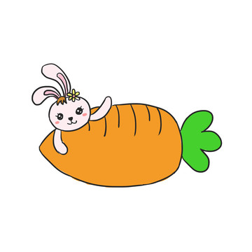 兔子蘿卜手繪卡通元素